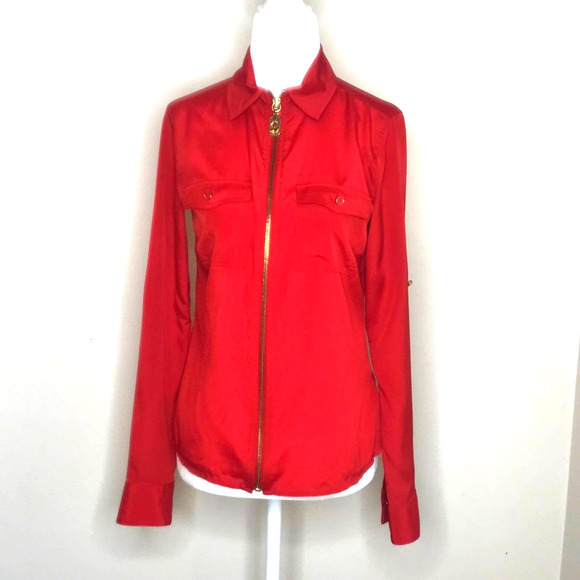MICHAEL Michael Kors Tomato Red Zipper Accent Long Tab Sleeve Blouse, size XS - Picture 2 of 5